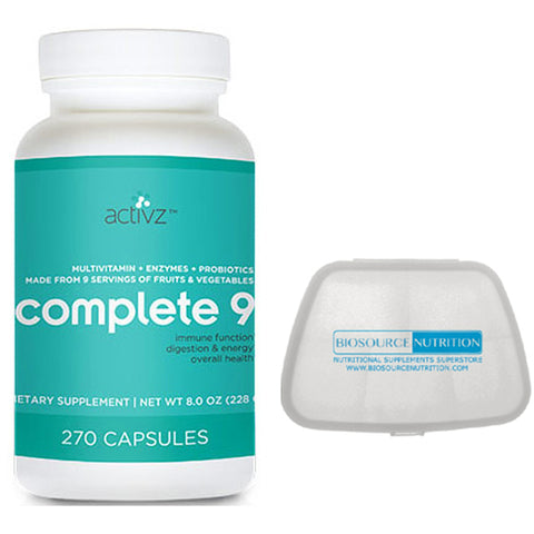 Food for Health Complete 9 Multivitamin 270 Capsules and Biosource Nutrition Pocket Pill Pack - Biosource Nutrition