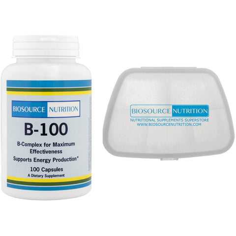 Biosource Nutrition B-100 Complex 100 Vegetarian Capsules and Pocket Pill Pack - Biosource Nutrition