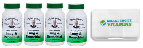 Christopher's Original Formulas Lung and Bronchial Formula (4 Pack) and Smart Choice Vitamins Pocket Pill Box - Biosource Nutrition