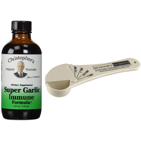 Christopher’s Original Formulas Super Garlic Immune Syrup 4 oz and Biosource Nutrition Measuring Spoon - Biosource Nutrition