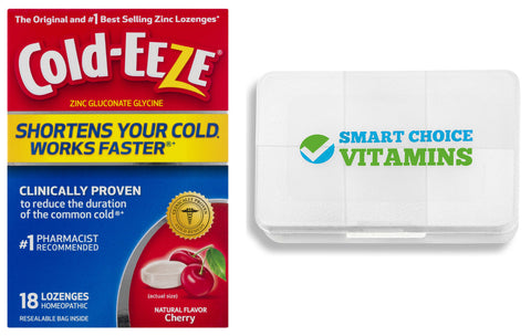 Cold-Eeze Cherry Flavor 18 Lozenges and Smart Choice Vitamins Pocket Pill Box - Biosource Nutrition