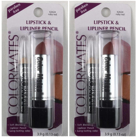 Colormates Lipstick and Lipliner Pencil #62624 Ruby Red (2 Pack) - Biosource Nutrition