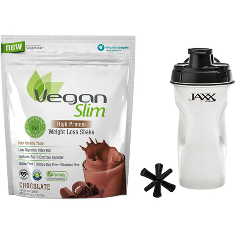 Naturade VeganSlim High Protein Weight Loss Shake Chocolate 25.7 oz and Jaxx Shaker Black 28 oz - Biosource Nutrition