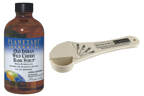 Planetary Herbals Old Indian Wild Cherry Bark Syrup 8 fl oz and Biosource Nutrition Measuring Spoon - Biosource Nutrition