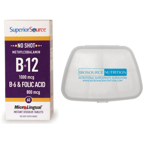Superior Source No Shot Methylcobalamin Vitamin B-12/Vitamin B-6 with Folic Acid and Biosource Nutrition Pocket Pill Pack - Biosource Nutrition