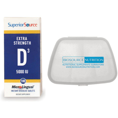 Superior Source Extra Strength Vitamin D3 5000 IU 100 MicroLingual Tablets and Biosource Nutrition Pocket Pill Pack - Biosource Nutrition