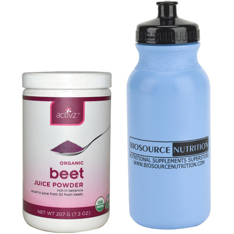 Food for Health Organic Beet Juice Powder 7.3 oz. and Biosource Nutriton Water Bottle 20 oz. - Biosource Nutrition