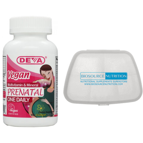 Deva Nutrition Vegan Prenatal Multivitamin and Mineral One Daily 90 Tablets and Biosource Nutrition Pocket Pill Pack - Biosource Nutrition