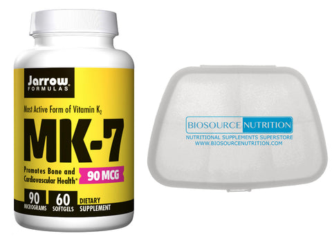 Jarrow Formulas  MK7 (K2) 90 mcg 60 Softgels and Biosource Nutrition Pocket Pill Pack - Biosource Nutrition