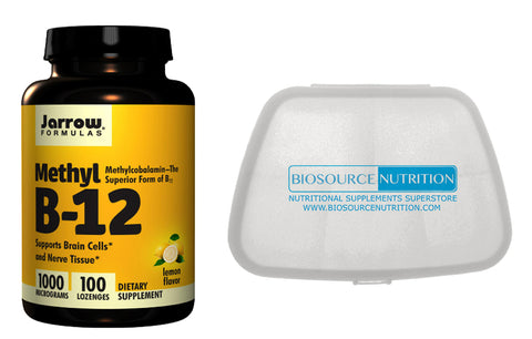 Jarrow Formulas Methyl B-12 1000 mcg 100 Lozenges and Biosource Nutrition Pocket Pill Pack - Biosource Nutrition