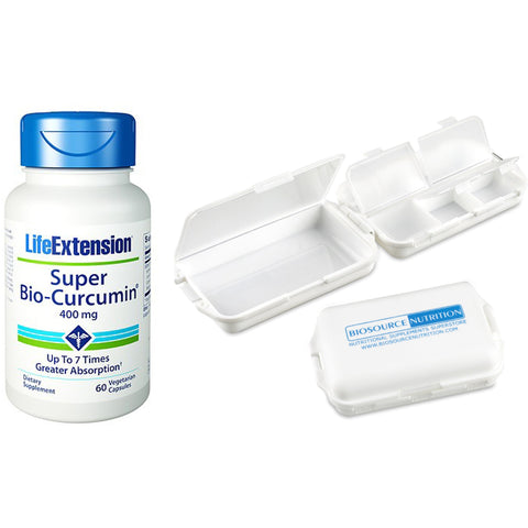Life Extension Super Bio-Curcumin 60 Capsules and Biosource Nutrition Pill Box - Biosource Nutrition