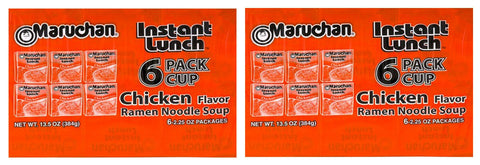Maruchan Instant Lunch Chicken Flavor Ramen Noodle Soup 2.25 oz. 6 Cups (2 Pack) - Biosource Nutrition