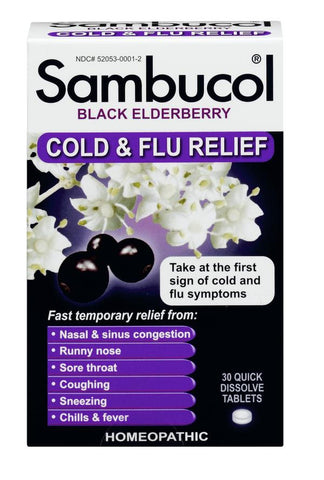 Sambucol Black Elderberry Cold and Flu Relief 30 Quick Dissolve Tablets - Biosource Nutrition