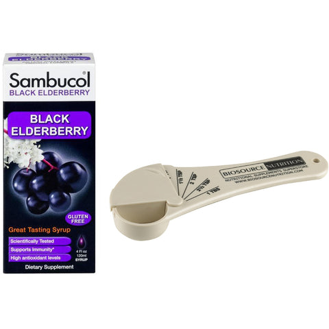 Sambucol Black Elderberry Original Syrup 4 fl.oz and Biosource Nutrition Measuring Spoon - Biosource Nutrition