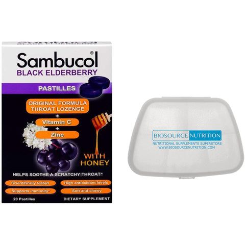 Sambucol Black Elderberry Original Formula 20 Pastilles and Biosource Nutrition Pocket Pill Pack - Biosource Nutrition