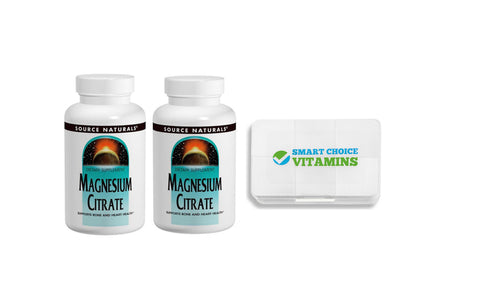 Source Naturals Magnesium Citrate 133 mg 90 Capsules (2 Pack) and Smart Choice Vitamins Pocket Pill Box - Biosource Nutrition