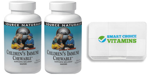 Source Naturals Wellness Children's Immune Chewable 60 Wafers (2 Pack) and Smart Choice Vitamins Pocket Pill Box - Biosource Nutrition