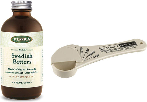Flora Swedish Bitters, Alcohol-Free 8.5 fl. oz. Alcohol Free and Biosource Nutrition Measuring Spoon - Biosource Nutrition